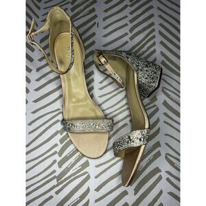 Betsey Johnson SB-Mari Champagne Rhinestone Ankle Strap Sandals